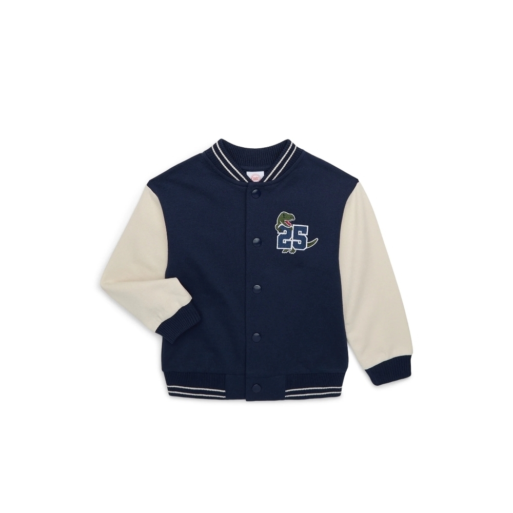 Wonder Nation Blue and Cream Varsity Hoodie With Dinosaur Patch Toddler